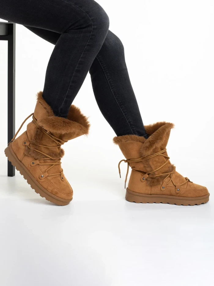 Дамски чизми  камел  от текстилен материал  Phyllis