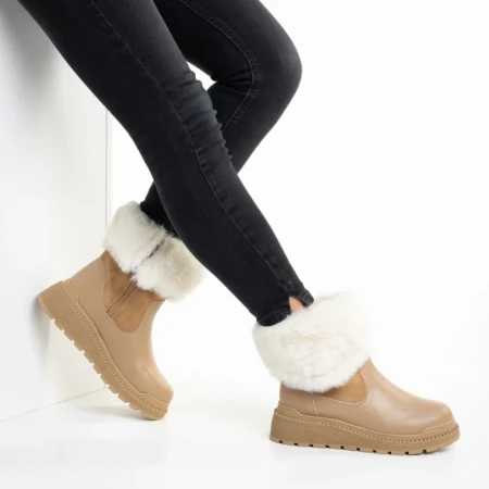 Дамски чизми тъмно бежови  от еко кожа и текстилен материал  Aubrielle