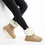 Дамски чизми тъмно бежови  от еко кожа и текстилен материал  Aubrielle