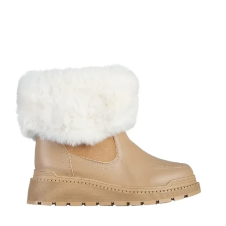 Дамски чизми тъмно бежови  от еко кожа и текстилен материал  Aubrielle