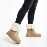 Дамски чизми тъмно бежови  от еко кожа и текстилен материал  Aubrielle