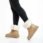 Дамски чизми тъмно бежови  от еко кожа и текстилен материал  Aubrielle