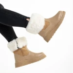 Дамски чизми тъмно бежови  от еко кожа и текстилен материал  Aubrielle