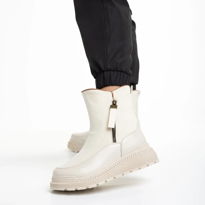 Дамски чизми бежови  от еко кожа и текстилен материал  Sutton