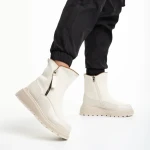 Дамски чизми бежови  от еко кожа и текстилен материал  Sutton