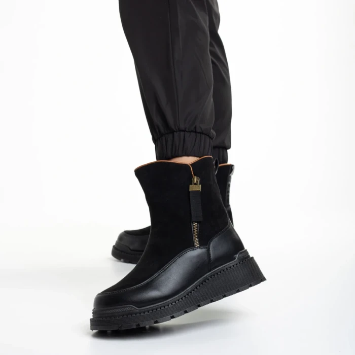 Дамски чизми черни  от еко кожа и текстилен материал  Sutton