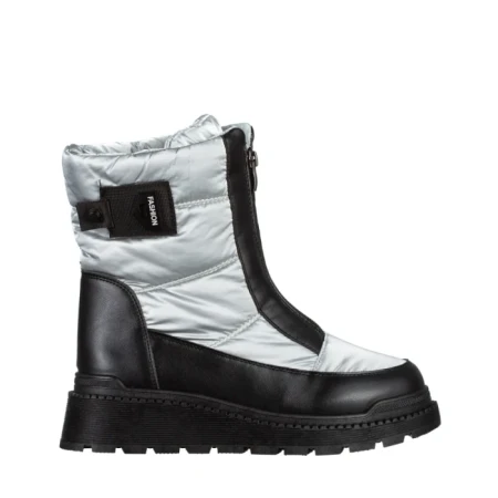 Дамски чизми  светло сиви от текстилен материал  Rinda