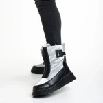 Дамски чизми  светло сиви от текстилен материал  Rinda