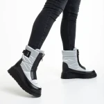 Дамски чизми  светло сиви от текстилен материал  Rinda