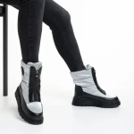 Дамски чизми  светло сиви от текстилен материал  Rinda