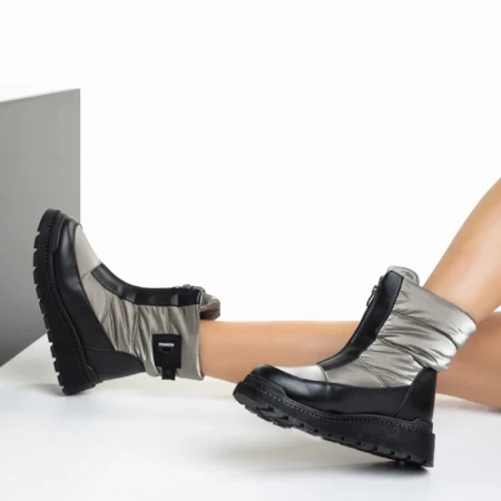 Дамски чизми сиви  от текстилен материал  Rinda