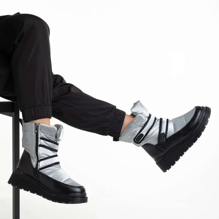 Дамски чизми сиви от еко кожа и текстилен материалXiomara