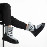 Дамски чизми сиви от еко кожа и текстилен материалXiomara