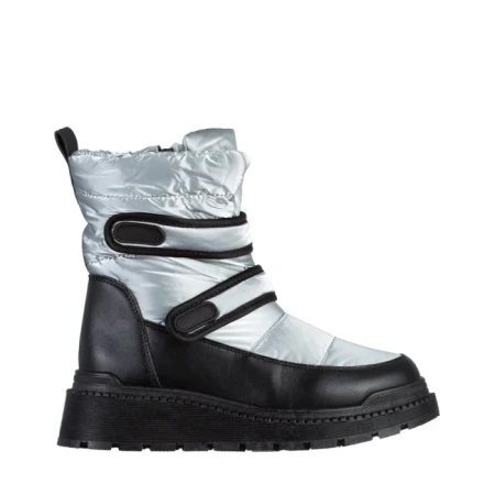 Дамски чизми сиви от еко кожа и текстилен материалXiomara