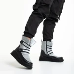 Дамски чизми сиви от еко кожа и текстилен материалXiomara