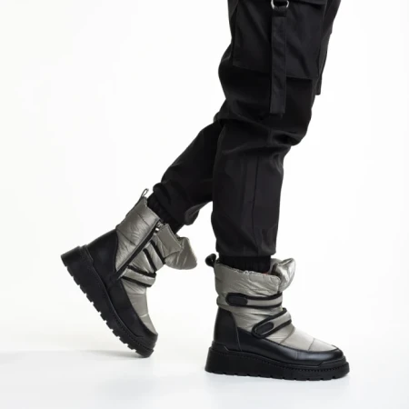 Дамски чизми тъмно сиви  от еко кожа и текстилен материалXiomara