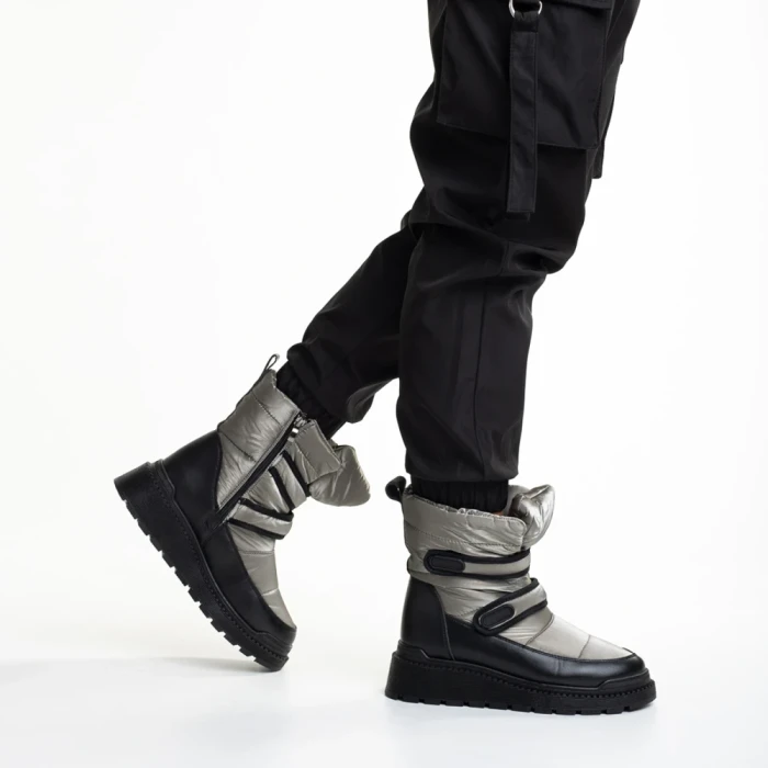 Дамски чизми тъмно сиви  от еко кожа и текстилен материалXiomara