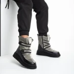 Дамски чизми тъмно сиви  от еко кожа и текстилен материалXiomara