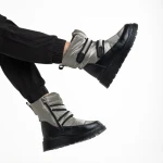 Дамски чизми тъмно сиви  от еко кожа и текстилен материалXiomara