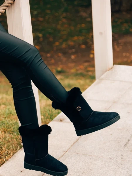 Дамски чизми черни от текстилен материал Zeltana