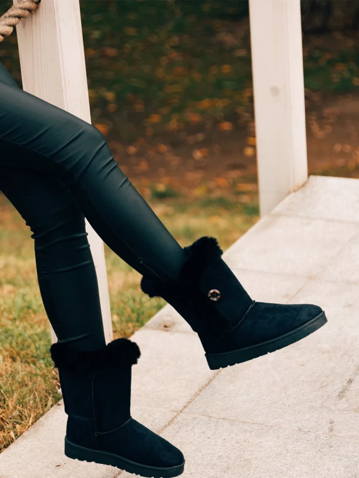 Дамски чизми черни от текстилен материал Zeltana