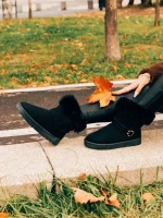 Дамски чизми черни от текстилен материал Nicolia