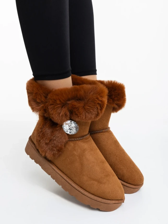 Дамски чизми камел от текстилен материал Hermina