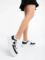 Дамски спортни обувки бели с черно от екологична кожа  Retta