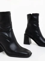 Дамски боти с ток черни от екологична кожа Santana