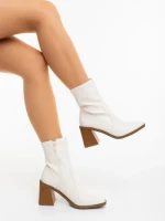 Дамски боти с ток бели от екологична кожа Santana