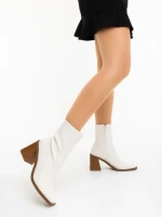 Дамски боти с ток бели от екологична кожа Santana