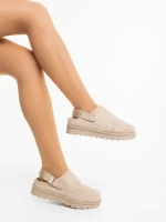 Дамски чехли бежови от текстилен материал Luara