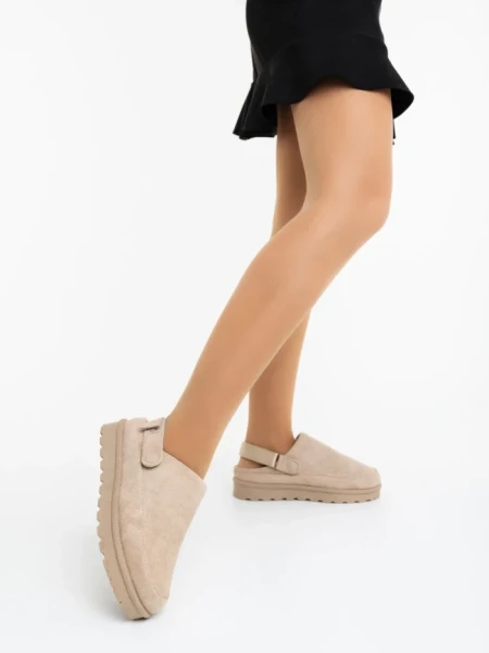 Дамски чехли бежови от текстилен материал Luara