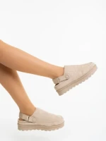 Дамски чехли бежови от текстилен материал Luara