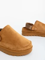 Дамски чехли камел от текстилен материал Luara