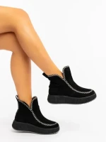 Дамски боти черни от текстилен материал Galinda