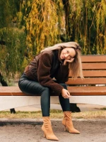 Дамски боти бежови от текстилен материал Adisia