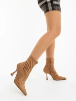 Дамски боти бежови от текстилен материал Adisia