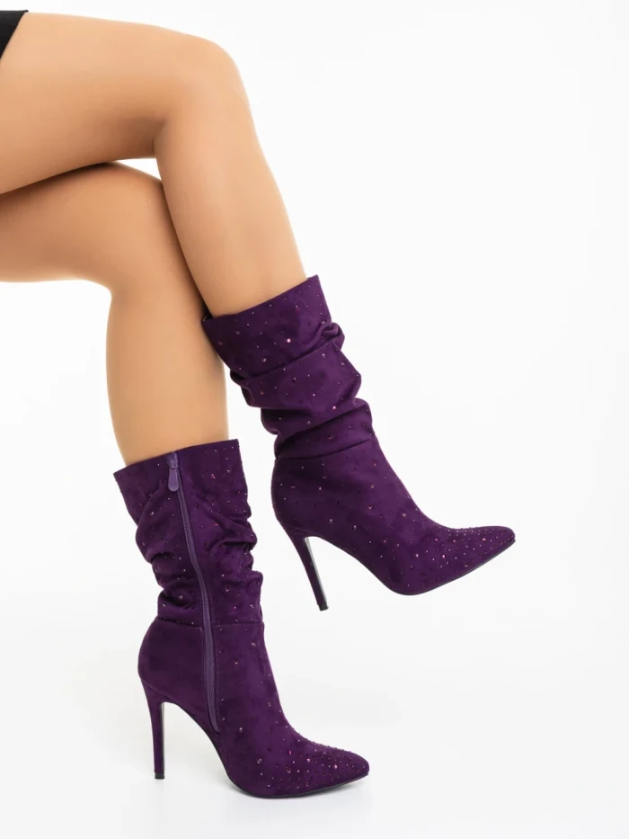 Дамски боти лилави от текстилен материал Marizela