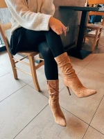 Дамски чизми бежови от текстилен материал Marizela