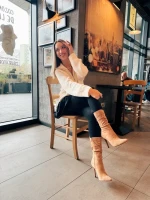 Дамски чизми бежови от текстилен материал Marizela