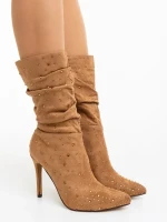 Дамски чизми бежови от текстилен материал Marizela