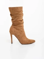 Дамски чизми бежови от текстилен материал Marizela