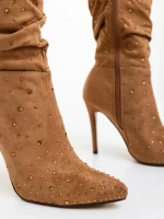 Дамски чизми бежови от текстилен материал Marizela