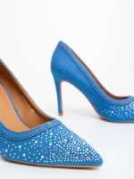 Дамски обувки с ток светло сини от текстилен материал Cavila