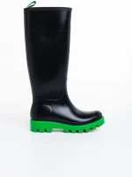 Дамски чизми  черни със зелено от каучук  Filippa
