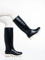 Дамски чизми  черни с бежово  от каучук  Filippa