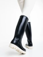 Дамски чизми  черни с бежово  от каучук  Filippa