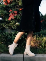 Дамски чизми  бежови  от еко кожа и текстилен материал Ramata