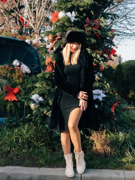 Дамски чизми  бежови  от еко кожа и текстилен материал Ramata